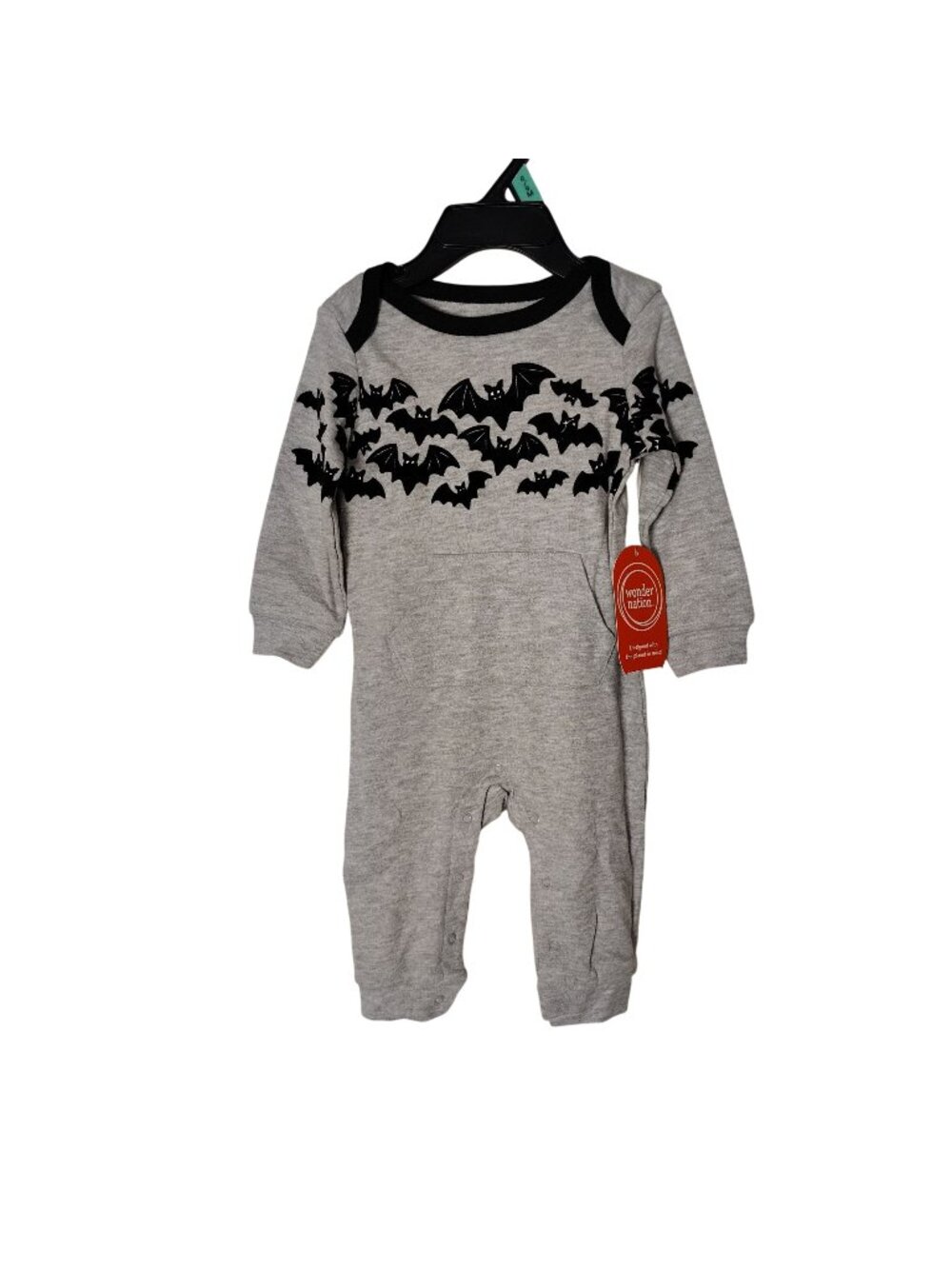 Wonder Nation Infant 6 to 9M Flock Bat Print Long Sleeve Halloween Theme Romper